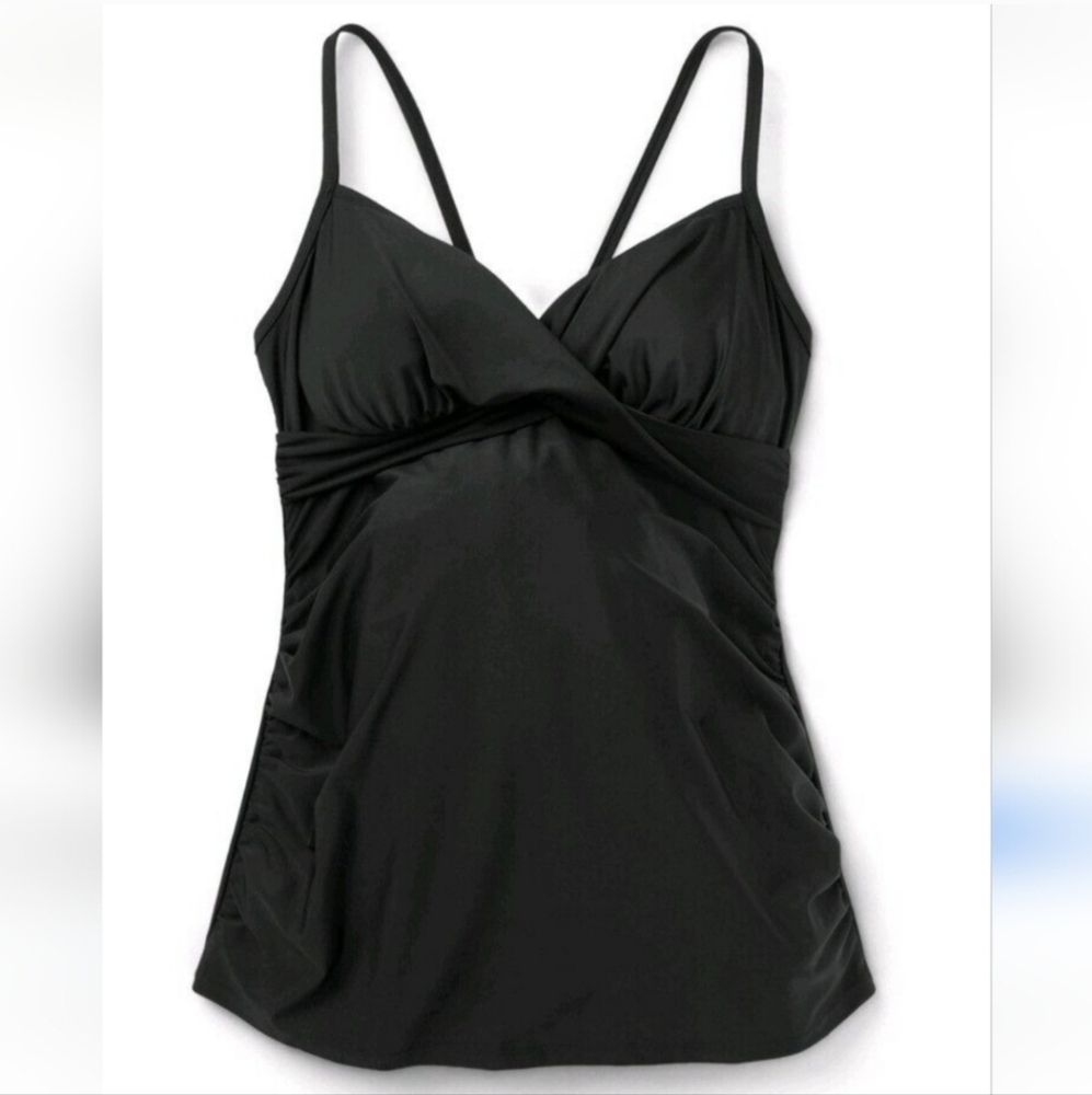 NWT Isabel Maternity Black Tankini Swim Top & Foldover Bottoms Size L